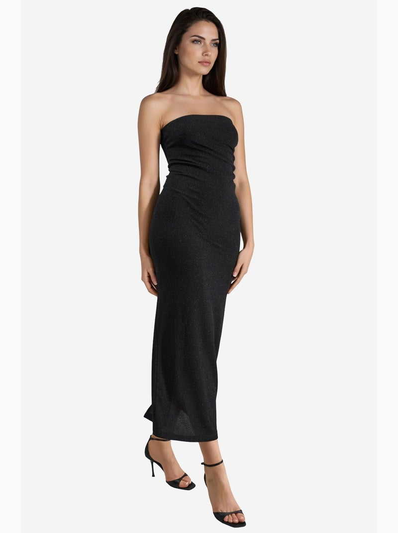 Vestido maxi brilhante com detalhe de racha busem Preto - Kiabi