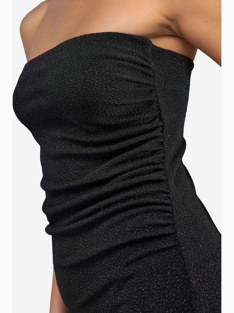 Vestido maxi brilhante com detalhe de racha busem Preto - Kiabi