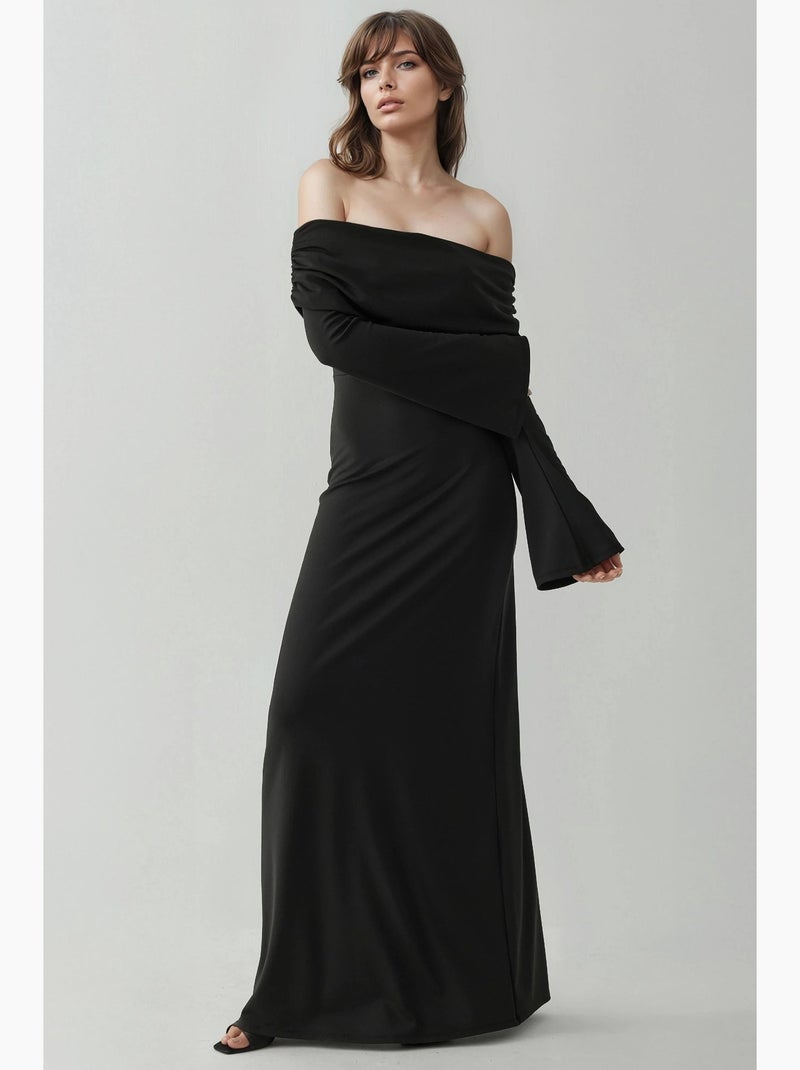 Vestido maxi cai-cai com racha hiccup Preto - Kiabi
