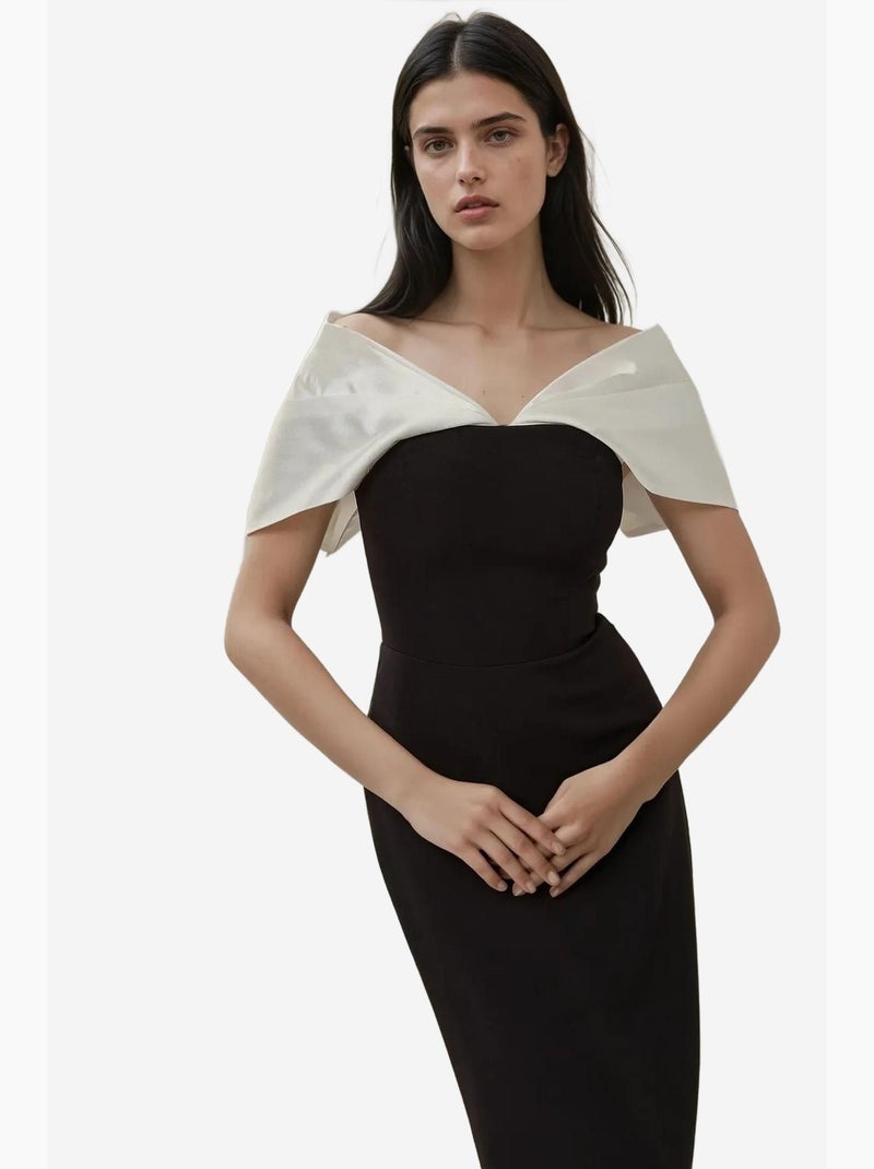 Vestido maxi color block com gola em coração hiccup Preto - Kiabi