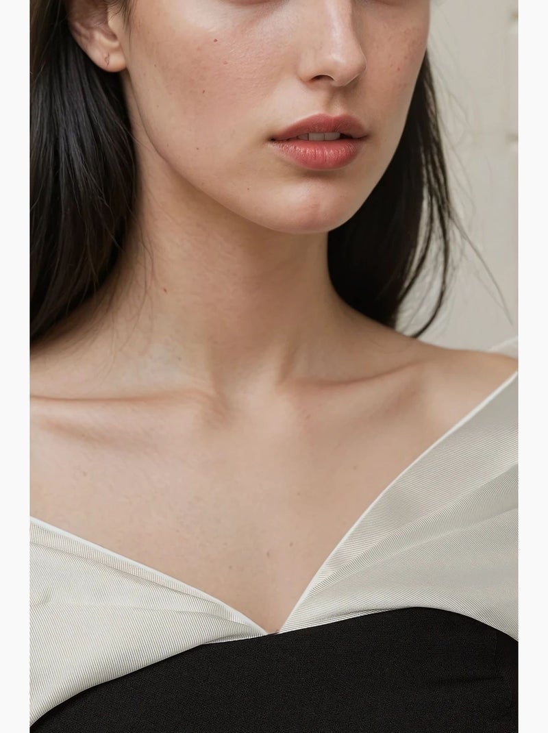 Vestido maxi color block com gola em coração hiccup Preto - Kiabi