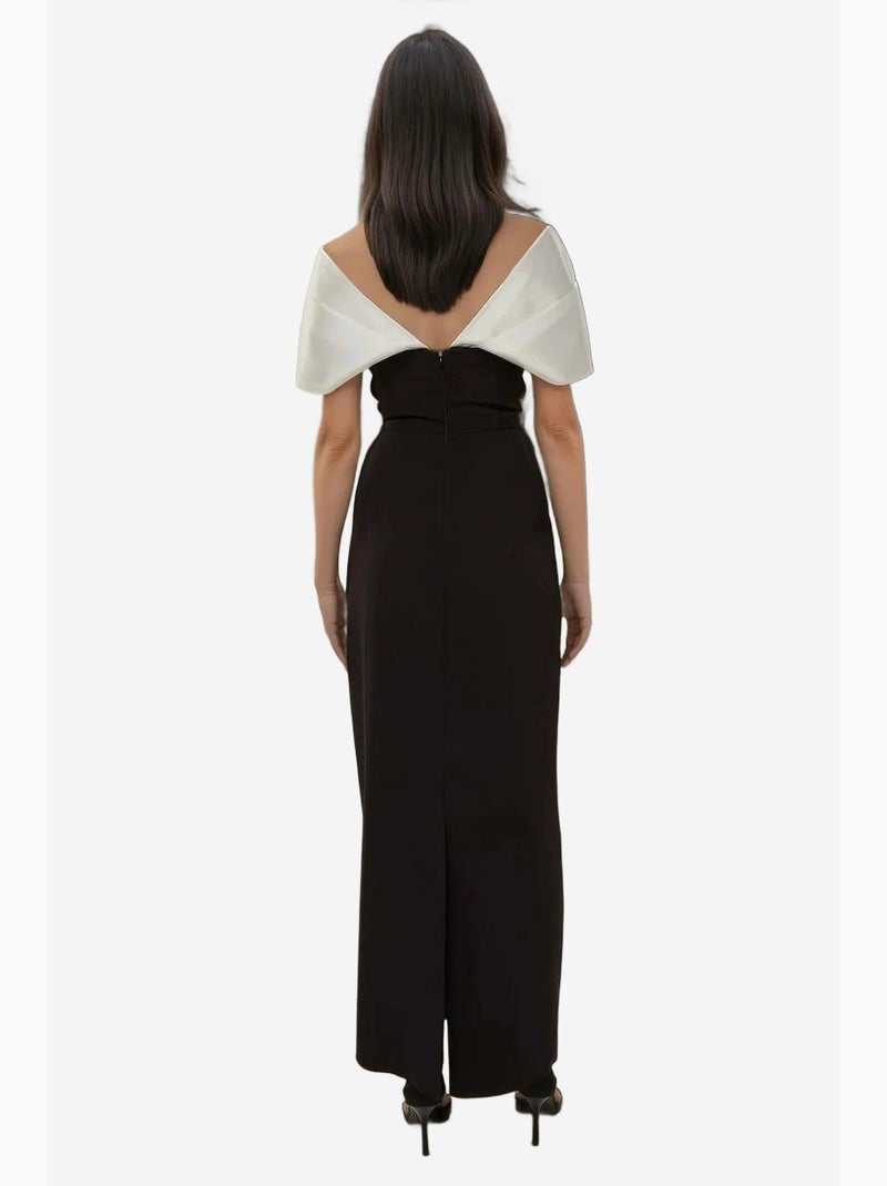 Vestido maxi color block com gola em coração hiccup Preto - Kiabi