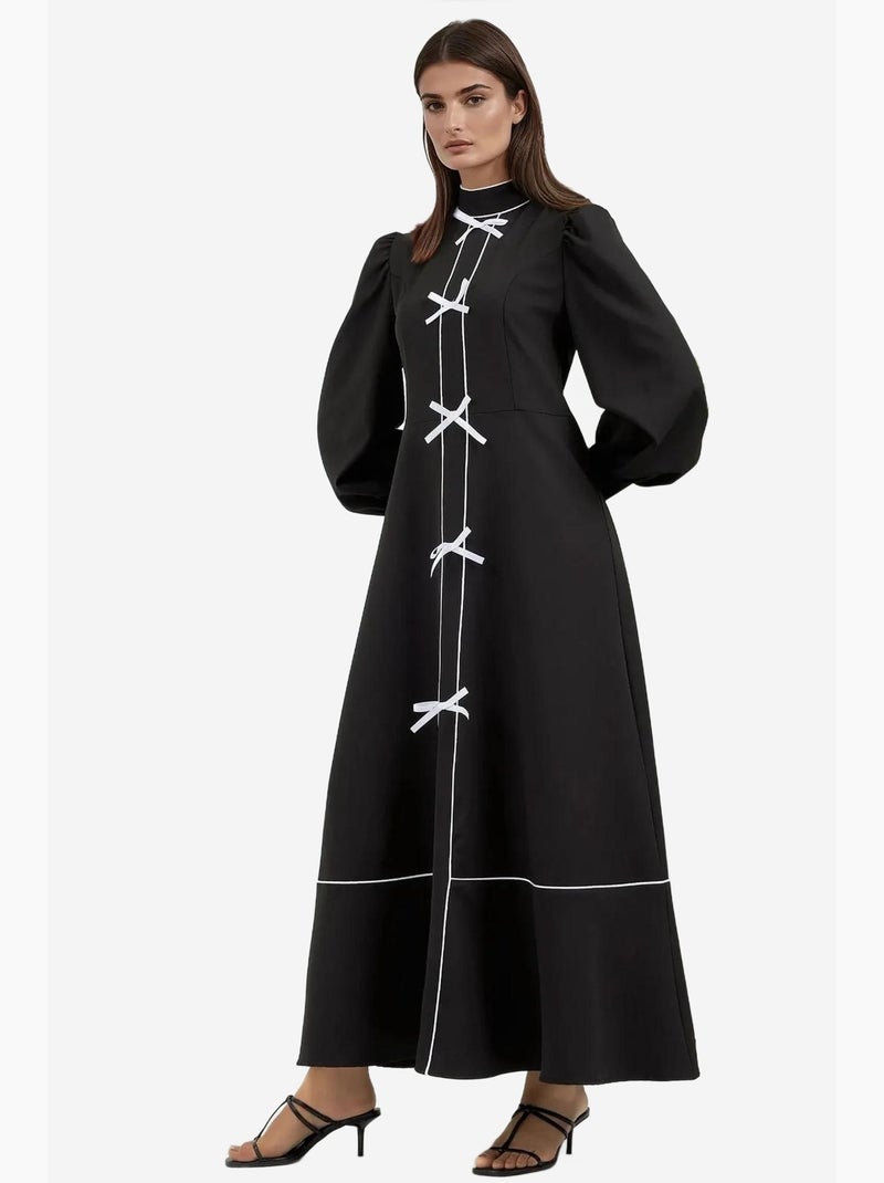 Vestido maxi color block com meia gola alta hiccup Preto - Kiabi