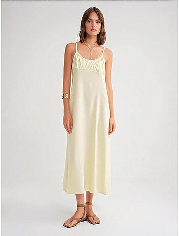 Vestido maxi com alças e detalhe franzido mixray
