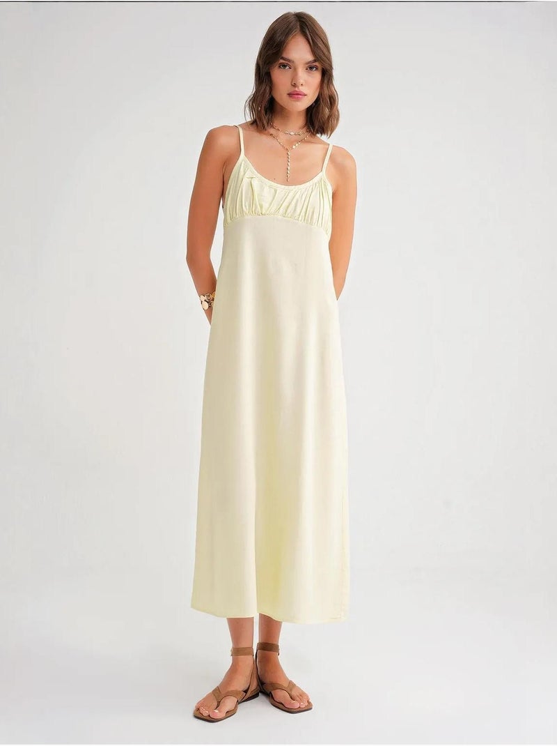 Vestido maxi com alças e detalhe franzido mixray Amarelo-limão - Kiabi