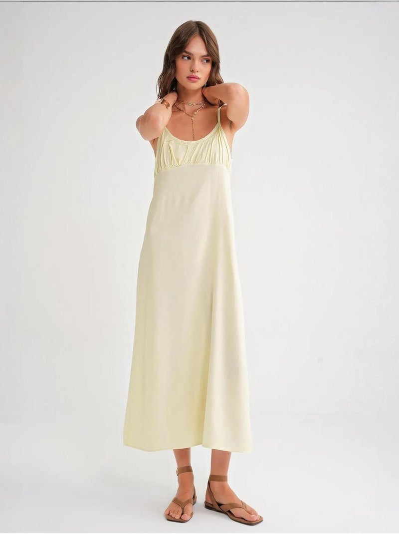 Vestido maxi com alças e detalhe franzido mixray Amarelo-limão - Kiabi