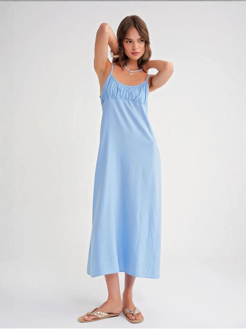Vestido maxi com alças e detalhe franzido mixray - Kiabi Vestido maxi com alças e detalhe franzido mixray - Kiabi