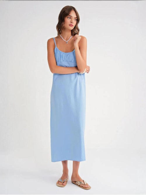 Vestido maxi com alças e detalhe franzido mixray - Kiabi Vestido maxi com alças e detalhe franzido mixray - Kiabi