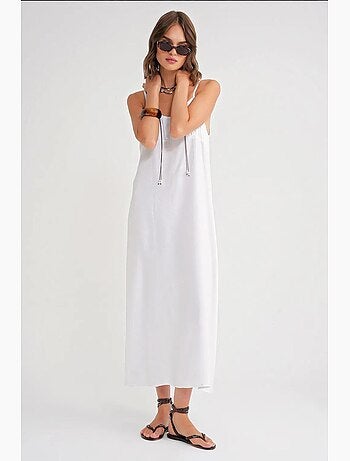 Vestido maxi com alças e detalhe franzido mixray