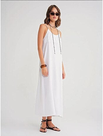 Vestido maxi com alças e detalhe franzido mixray