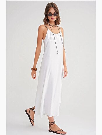 Vestido maxi com alças e detalhe franzido mixray