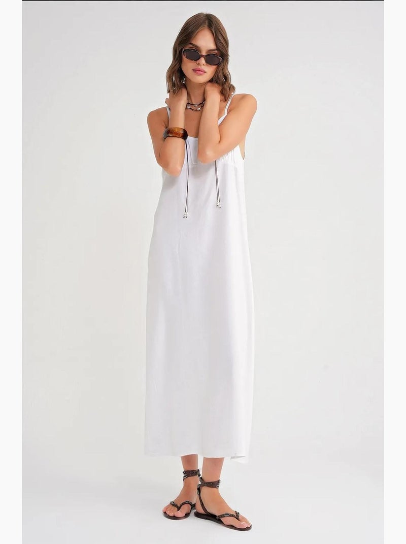 Vestido maxi com alças e detalhe franzido mixray Branco - Kiabi
