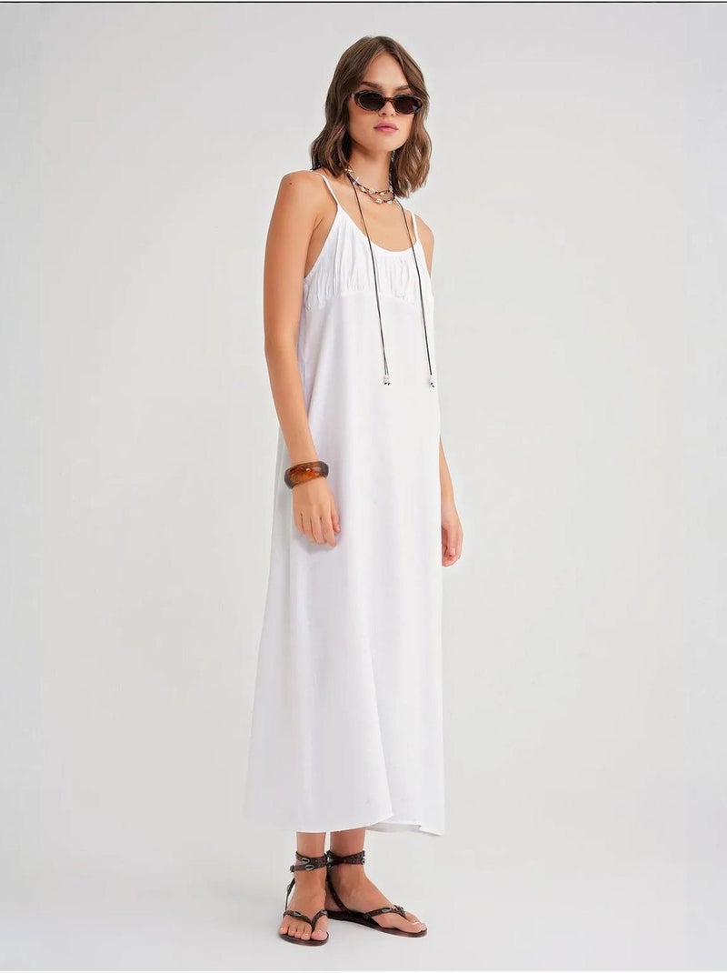 Vestido maxi com alças e detalhe franzido mixray Branco - Kiabi
