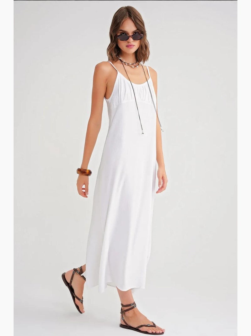 Vestido maxi com alças e detalhe franzido mixray Branco - Kiabi