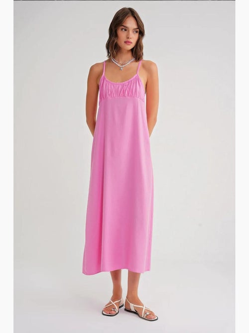 Vestido maxi com alças e detalhe franzido mixray - Kiabi Vestido maxi com alças e detalhe franzido mixray - Kiabi