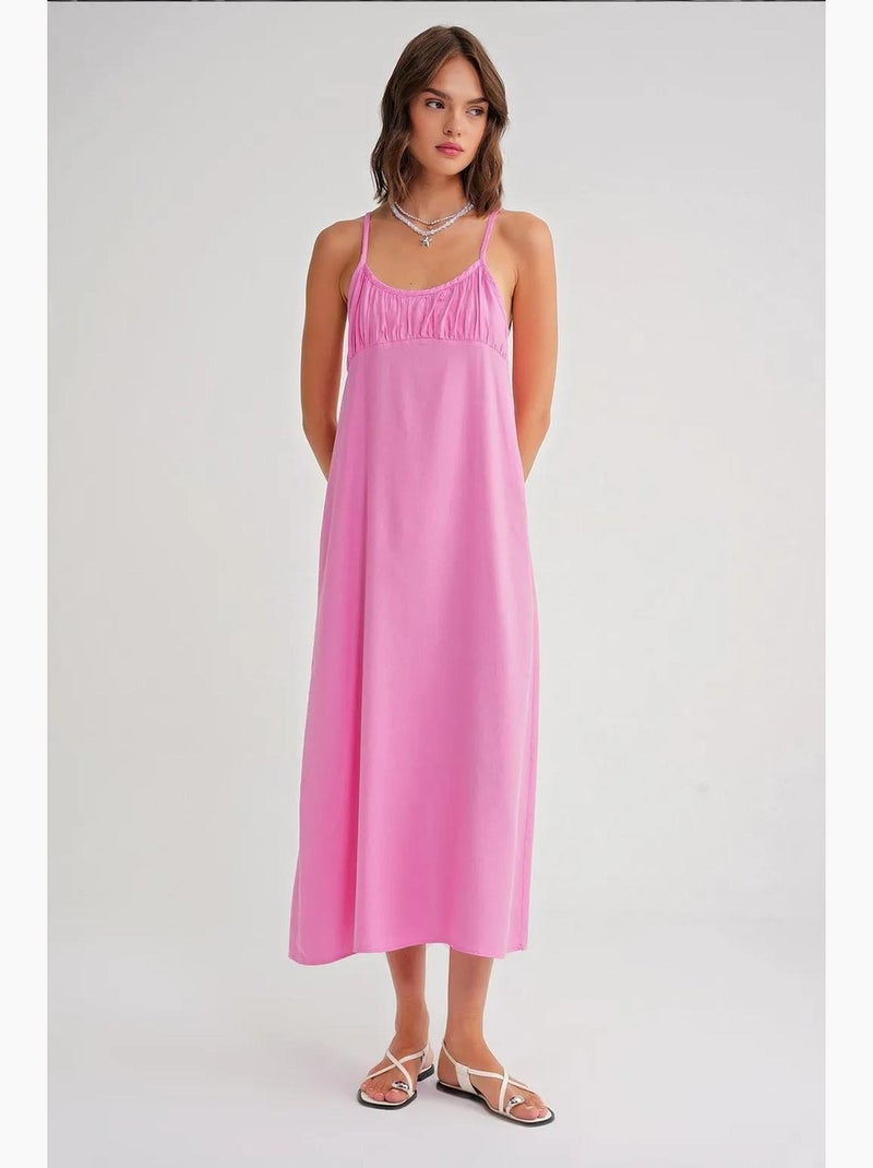 Vestido maxi com alças e detalhe franzido mixray Rosa-pálido - Kiabi