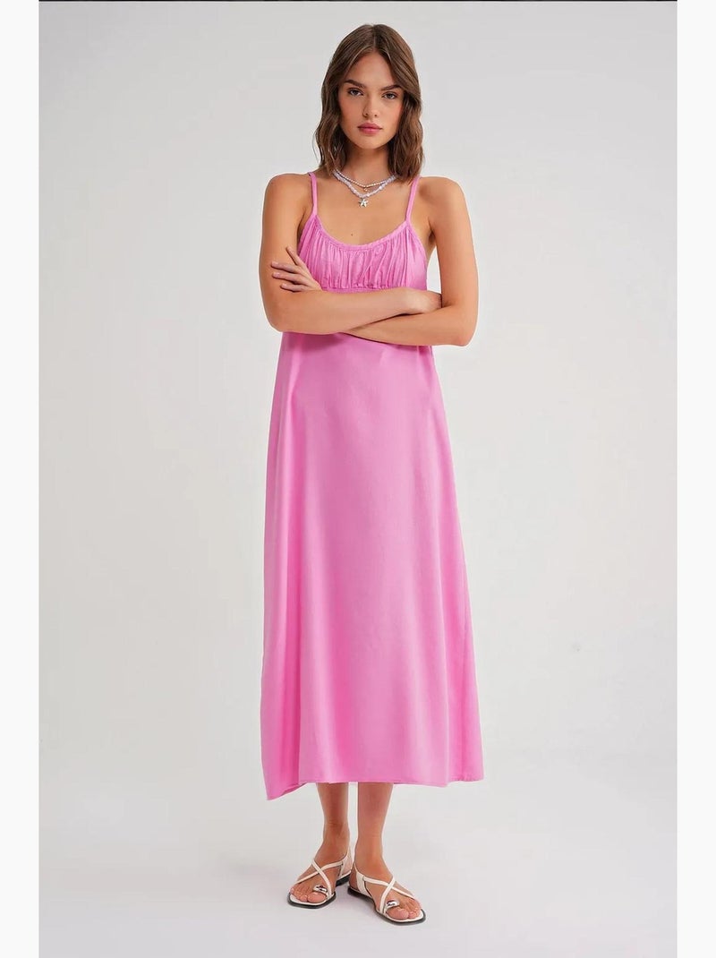 Vestido maxi com alças e detalhe franzido mixray Rosa-pálido - Kiabi