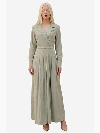 Vestido maxi com cinto e mangas compridas my fashion