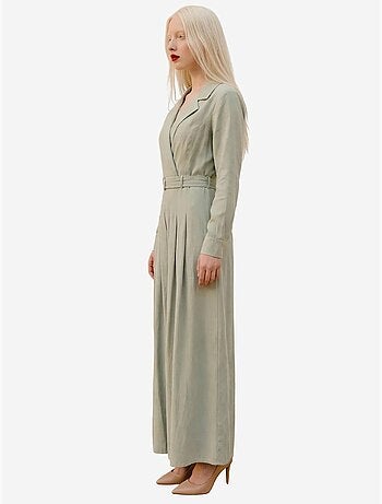 Vestido maxi com cinto e mangas compridas my fashion