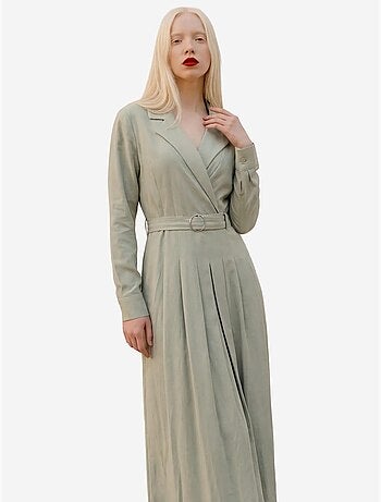 Vestido maxi com cinto e mangas compridas my fashion