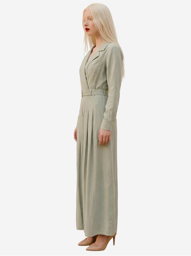 Vestido maxi com cinto e mangas compridas my fashion Verde menta - Kiabi