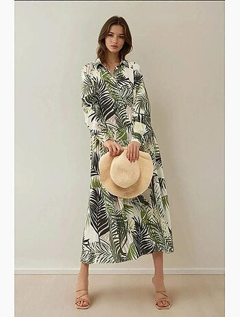 Vestido maxi com colarinho de camisa e padrão floral hiccup