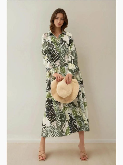 Vestido maxi com colarinho de camisa e padrão floral hiccup - Kiabi