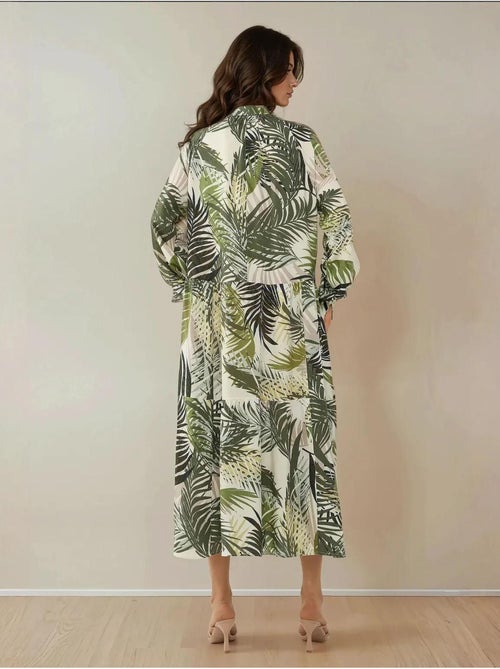 Vestido maxi com colarinho de camisa e padrão floral hiccup - Kiabi