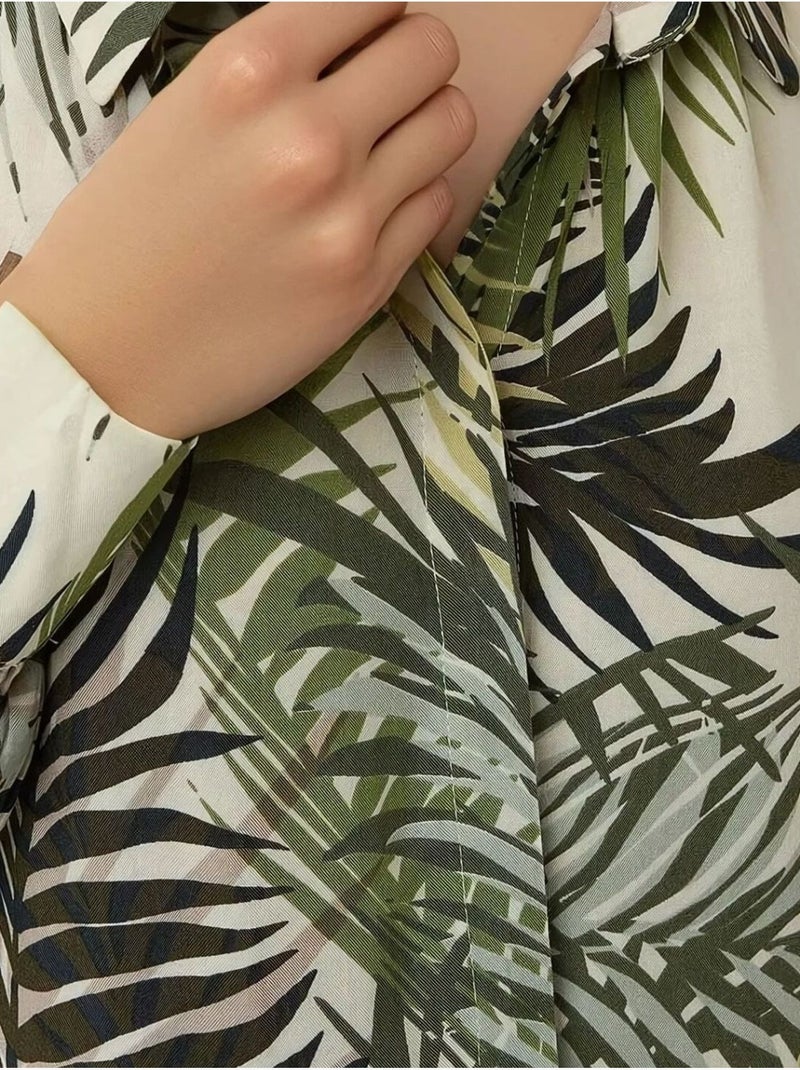 Vestido maxi com colarinho de camisa e padrão floral hiccup Cáqui - Kiabi