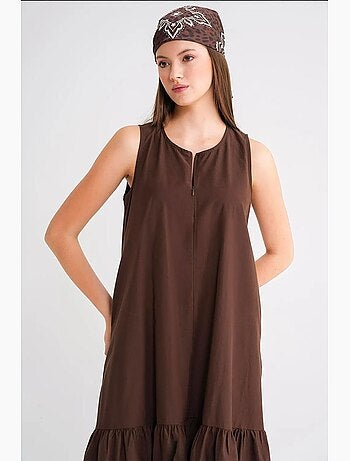 Vestido maxi com colarinho e detalhes de folhos mixray