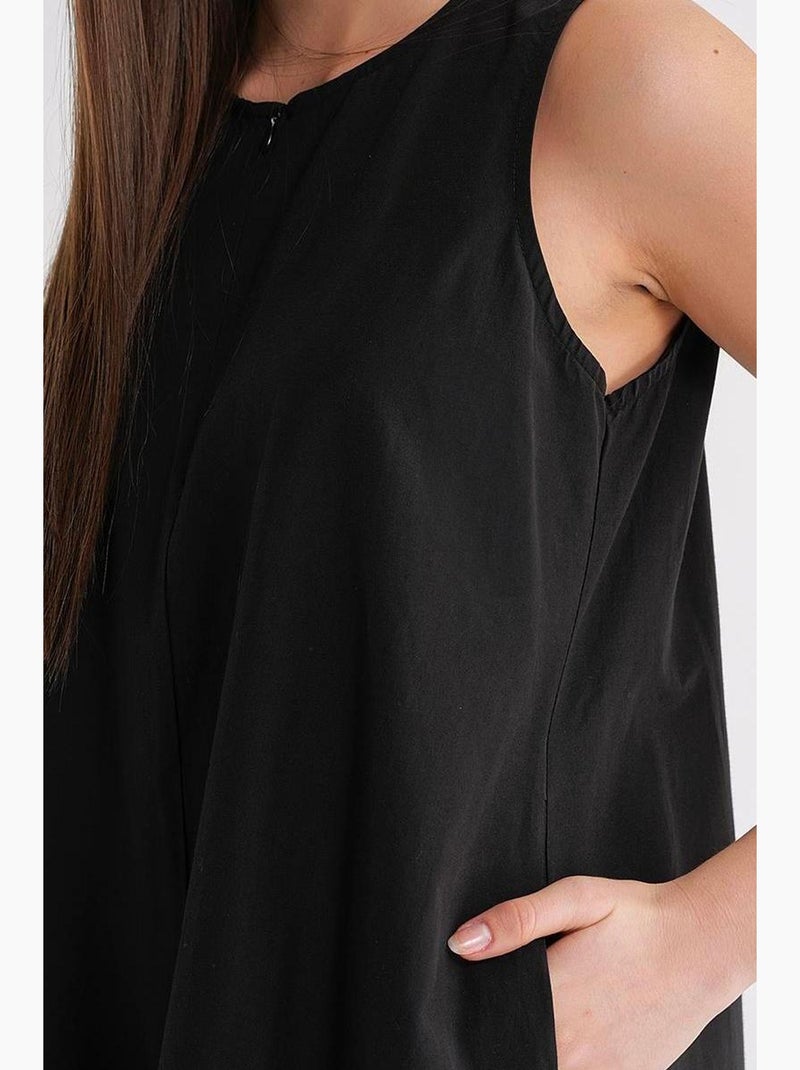 Vestido maxi com colarinho e detalhes de folhos mixray Preto - Kiabi
