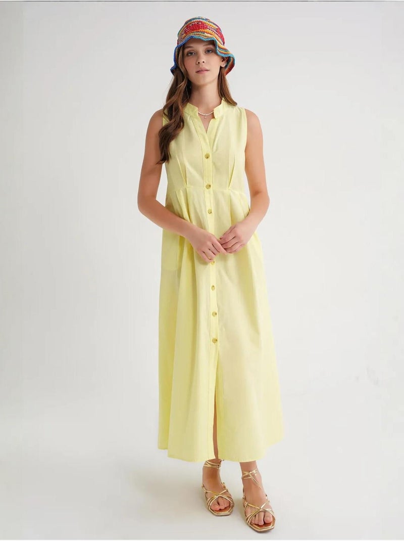 Vestido maxi com colarinho tippet e botões mixray Amarelo-limão - Kiabi