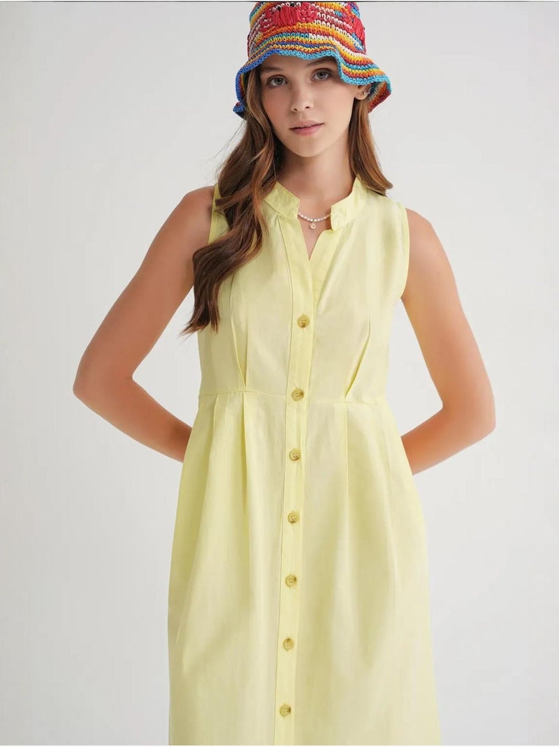Vestido maxi com colarinho tippet e botões mixray Amarelo-limão - Kiabi