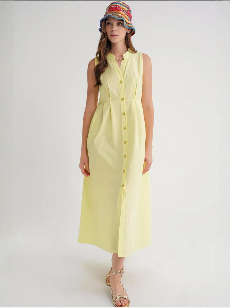 Vestido maxi com colarinho tippet e botões mixray Amarelo-limão - Kiabi