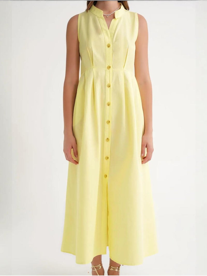 Vestido maxi com colarinho tippet e botões mixray Amarelo-limão - Kiabi