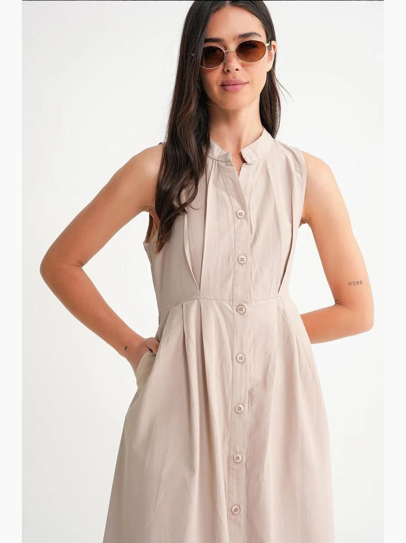 Vestido maxi com colarinho tippet e botões mixray Areia - Kiabi
