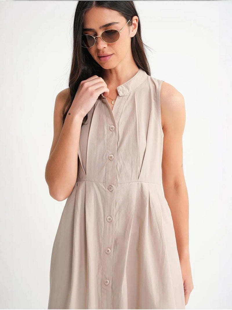 Vestido maxi com colarinho tippet e botões mixray Areia - Kiabi