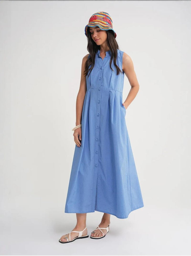 Vestido maxi com colarinho tippet e botões mixray Azul claro - Kiabi