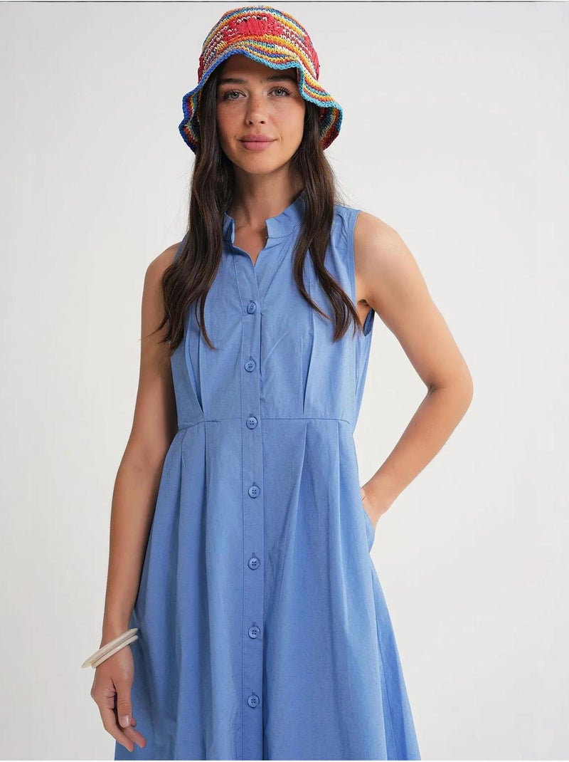 Vestido maxi com colarinho tippet e botões mixray Azul claro - Kiabi