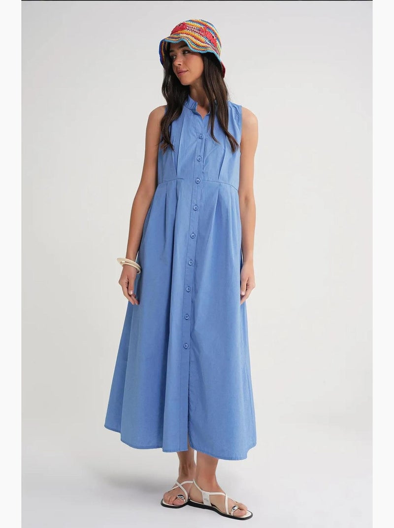Vestido maxi com colarinho tippet e botões mixray Azul claro - Kiabi