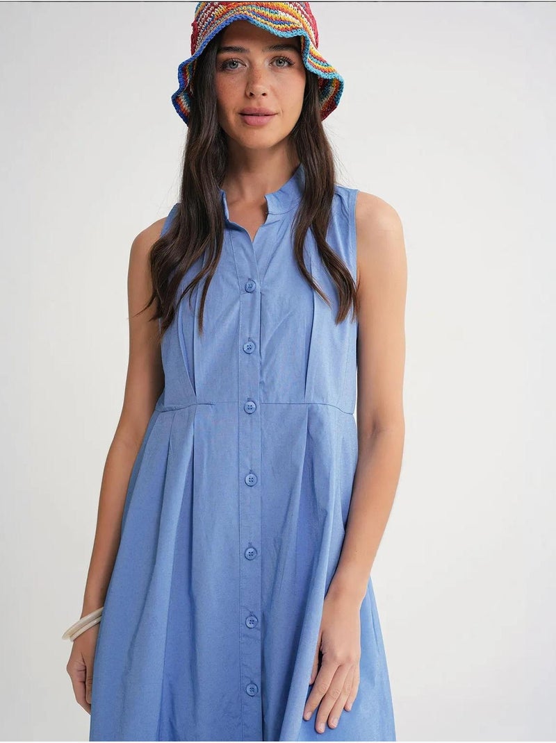 Vestido maxi com colarinho tippet e botões mixray Azul claro - Kiabi