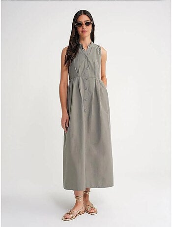 Vestido maxi com colarinho tippet e botões mixray