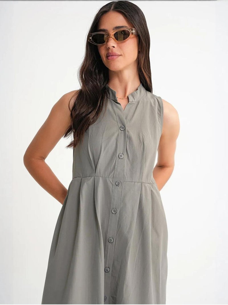 Vestido maxi com colarinho tippet e botões mixray Cáqui - Kiabi