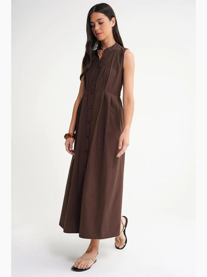 Vestido maxi com colarinho tippet e botões mixray Castanho - Kiabi