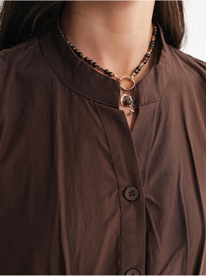 Vestido maxi com colarinho tippet e botões mixray Castanho - Kiabi