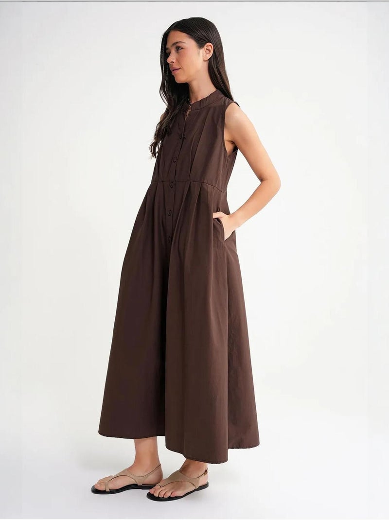 Vestido maxi com colarinho tippet e botões mixray Castanho - Kiabi