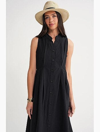 Vestido maxi com colarinho tippet e botões mixray