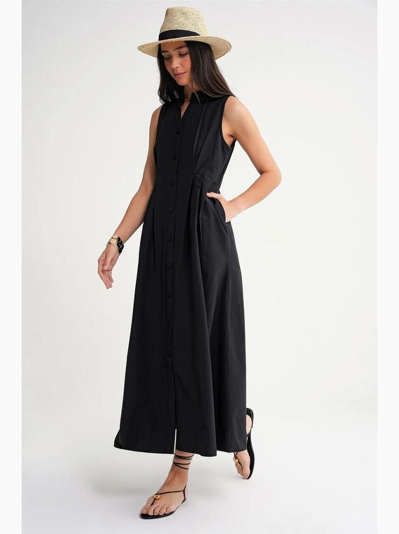 Vestido maxi com colarinho tippet e botões mixray Preto - Kiabi