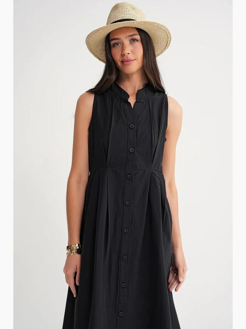 Vestido maxi com colarinho tippet e botões mixray Preto - Kiabi