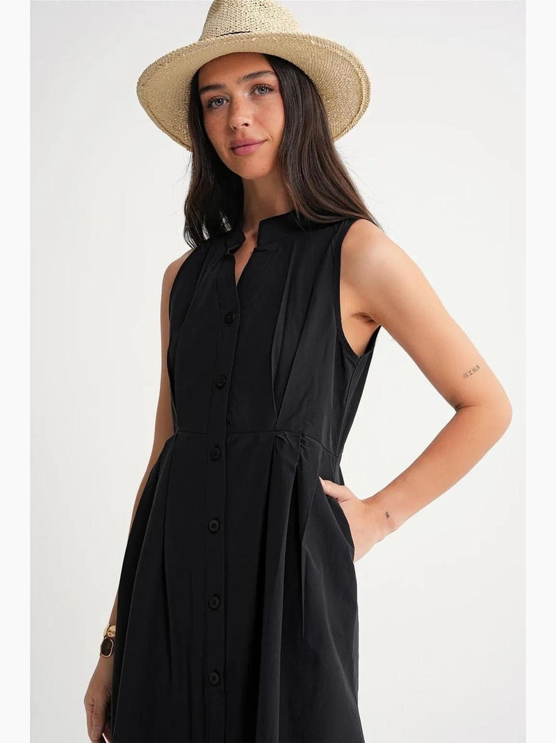 Vestido maxi com colarinho tippet e botões mixray Preto - Kiabi